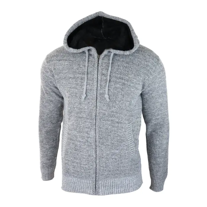 Mens Hoodie Jumper Jacket Fleece Fur Lined Top Knitted Warm Winter Casual Zipped - Image 5