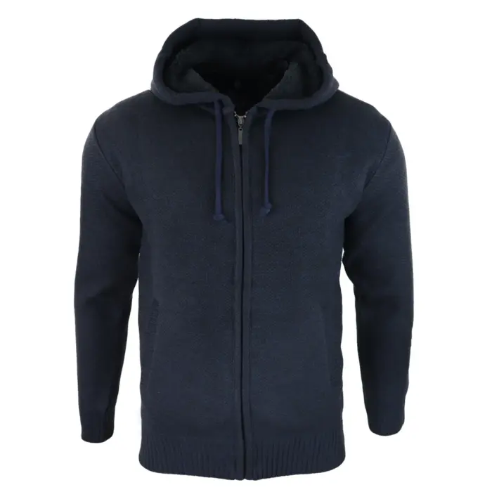 Mens Hoodie Jumper Jacket Fleece Fur Lined Top Knitted Warm Winter Casual Zipped - Image 9