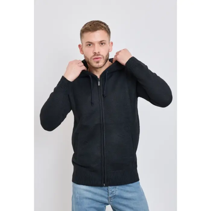 Mens Hoodie Jumper Jacket Fleece Fur Lined Top Knitted Warm Winter Casual Zipped - Image 10