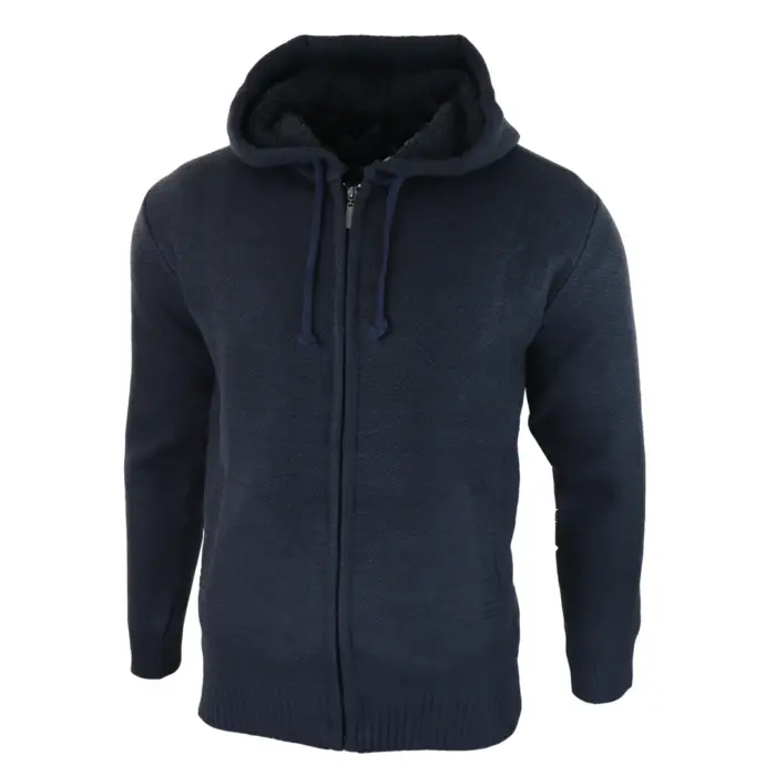 Mens Hoodie Jumper Jacket Fleece Fur Lined Top Knitted Warm Winter Casual Zipped - Image 11