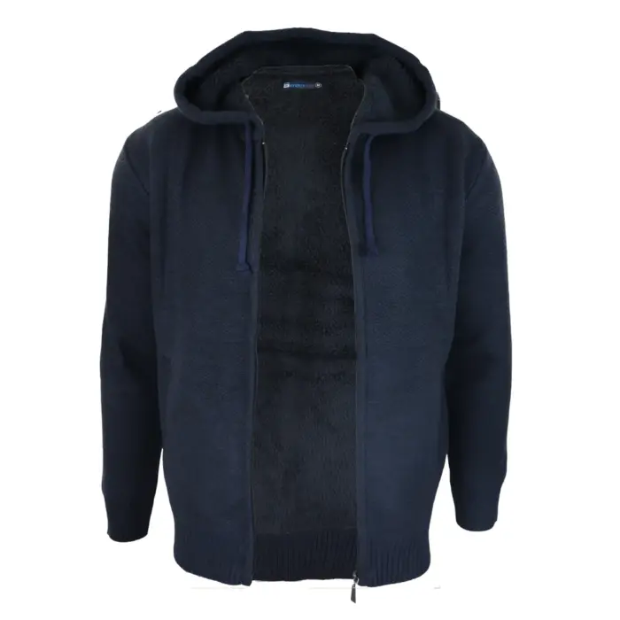 Mens Hoodie Jumper Jacket Fleece Fur Lined Top Knitted Warm Winter Casual Zipped - Image 12