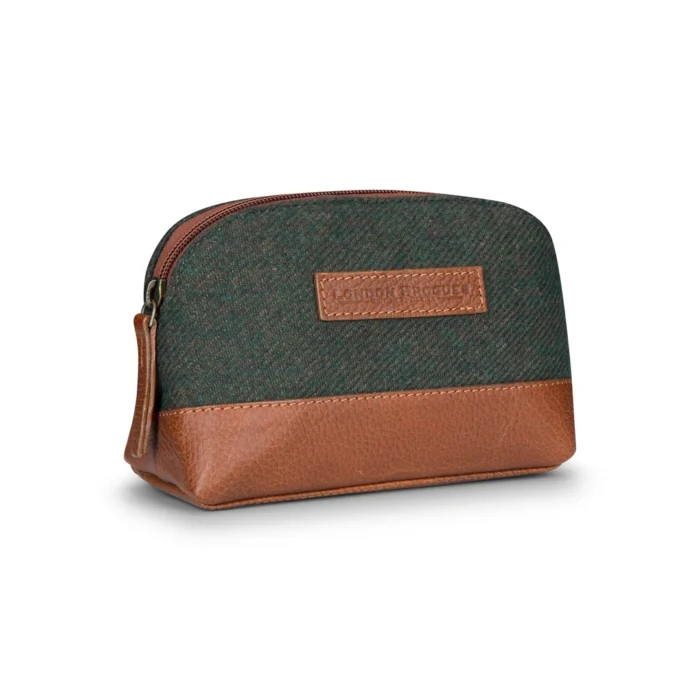 Mens Retro Leather Tweed Accessories Bag Toiletries Zipped Gift Classic British - Image 2