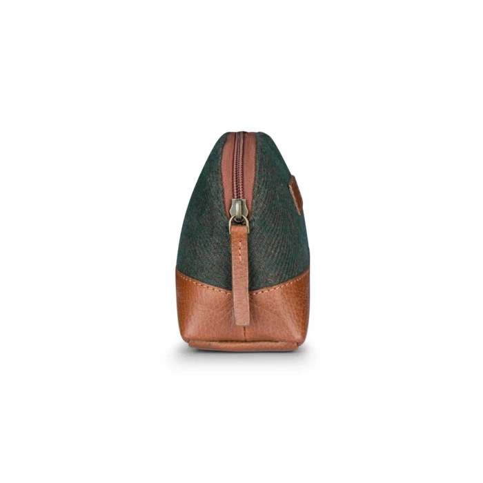 Mens Retro Leather Tweed Accessories Bag Toiletries Zipped Gift Classic British - Image 4