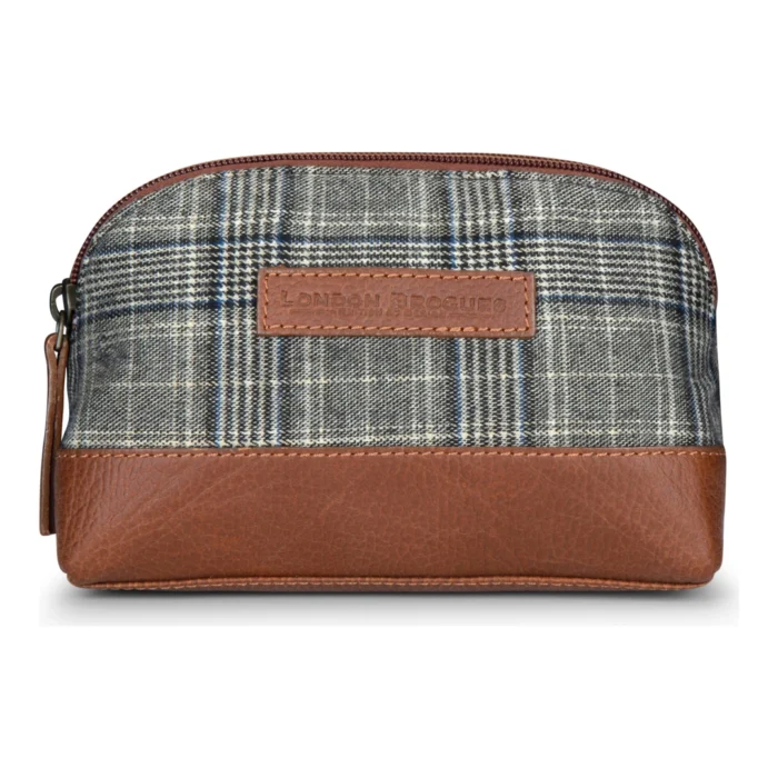 Mens Retro Leather Tweed Accessories Bag Toiletries Zipped Gift Classic British - Image 5