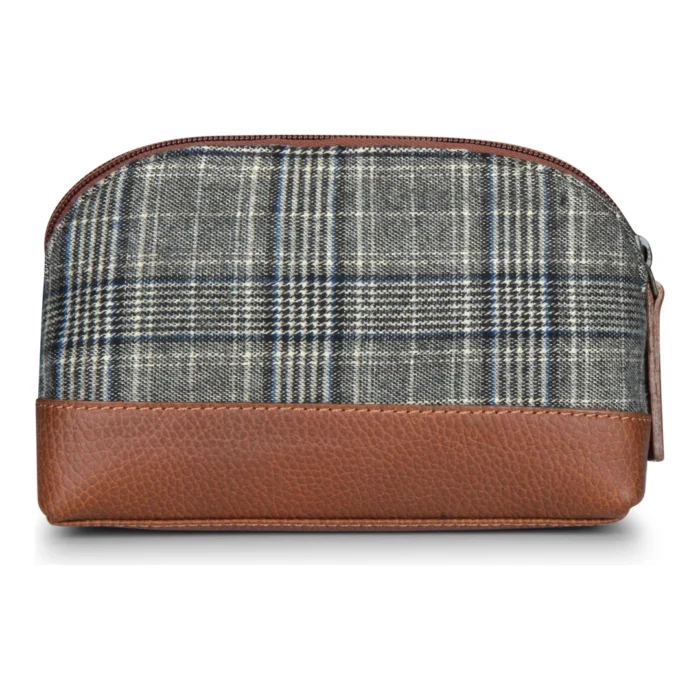 Mens Retro Leather Tweed Accessories Bag Toiletries Zipped Gift Classic British - Image 7