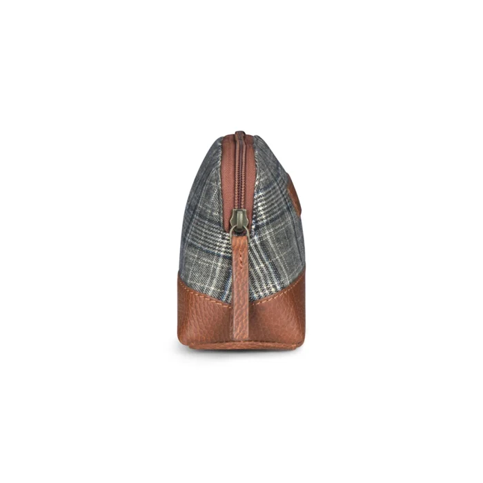 Mens Retro Leather Tweed Accessories Bag Toiletries Zipped Gift Classic British - Image 8
