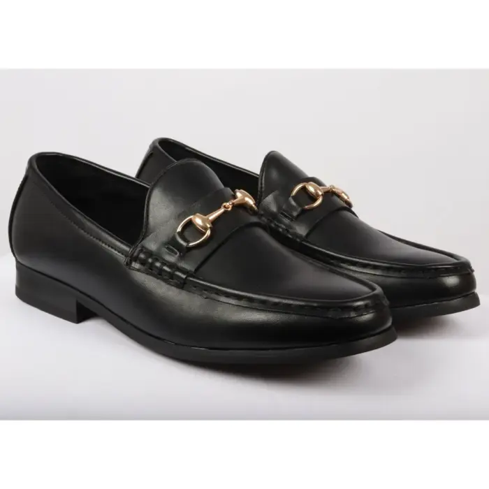 Men's Leather Lined Slip On Gold Buckle Loafers - Image 2