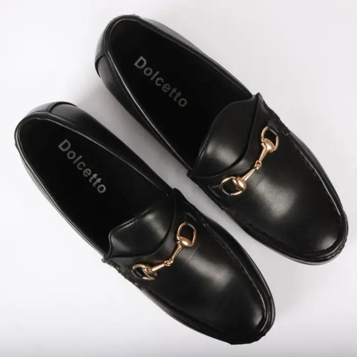 Men's Leather Lined Slip On Gold Buckle Loafers - Image 4