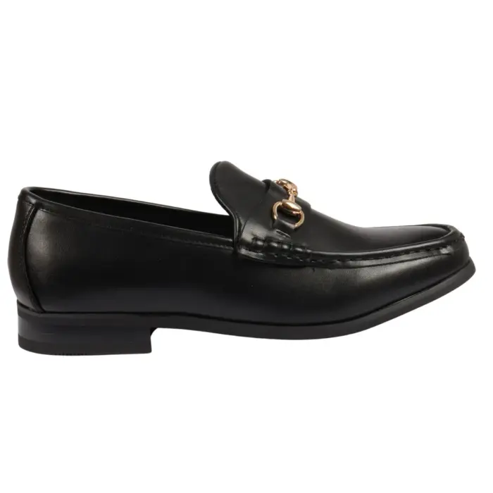 Men's Leather Lined Slip On Gold Buckle Loafers - Image 1