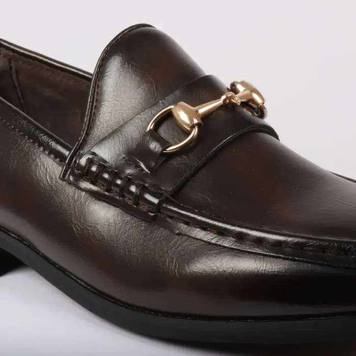Men's Leather Lined Slip On Gold Buckle Loafers - Image 13