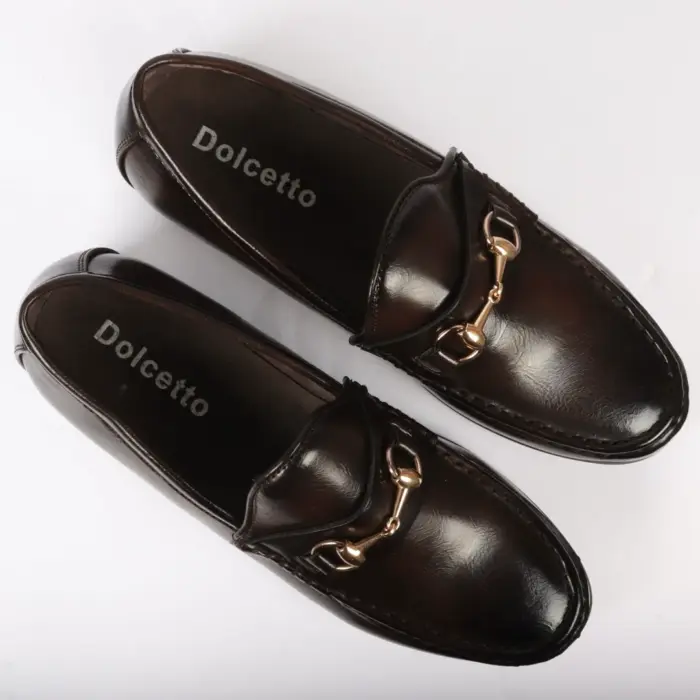 Men's Leather Lined Slip On Gold Buckle Loafers - Image 11
