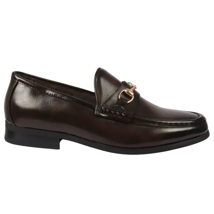 Men's Leather Lined Slip On Gold Buckle Loafers - Image 7