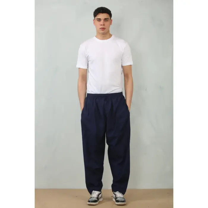 Men's Navy Comfort Thobe Trousers Pants Lounge Elasticated Zip Pockets Premium Quality - Image 2