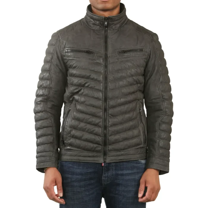 Men's Quilted Puffer Soft Napa Leather Jacket - Image 15