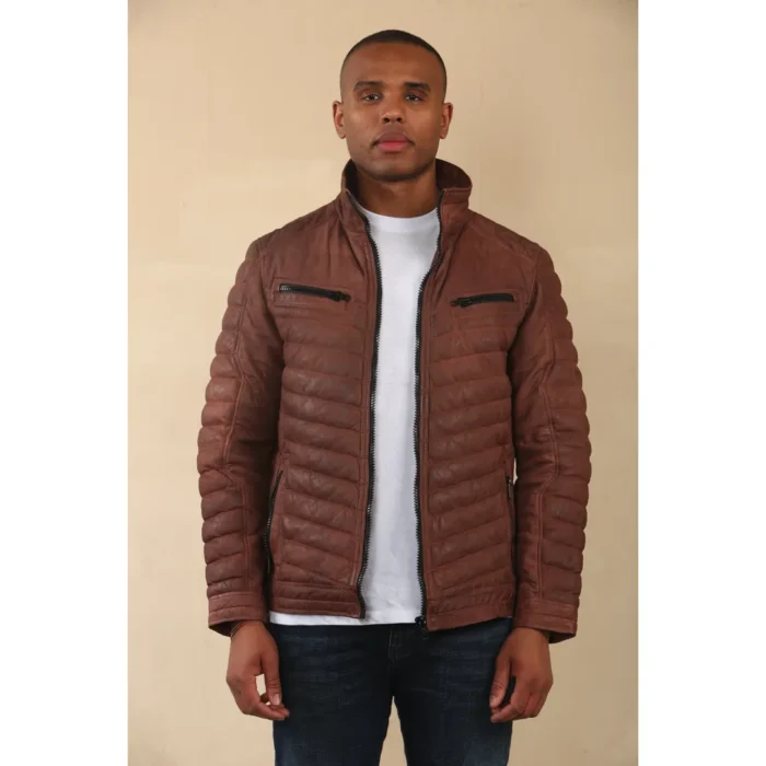Men's Quilted Puffer Soft Napa Leather Jacket - Image 27