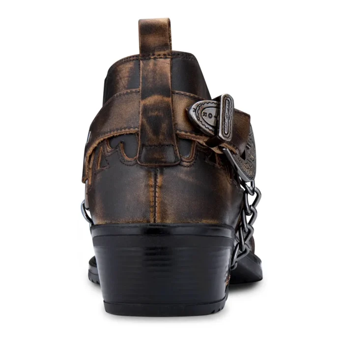 Mens Real Leather Cowboy Shoes Wincklepickers Cuban Heel Metal Belt Western Croc Pattern - Image 4