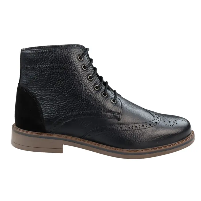 Mens Round Toe Laced Brogue Boots Black Tan Brown Real Leather Smart Casual Classic - Image 1