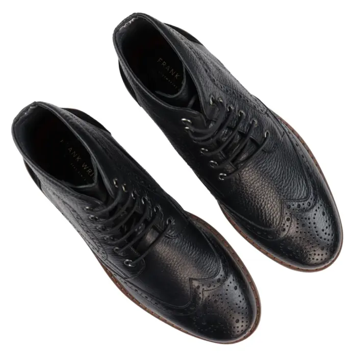 Mens Round Toe Laced Brogue Boots Black Tan Brown Real Leather Smart Casual Classic - Image 5