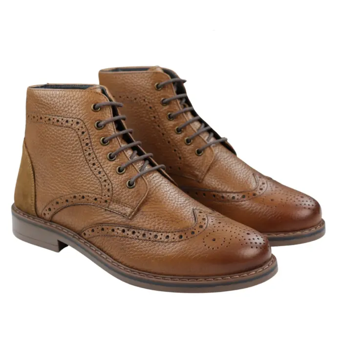 Mens Round Toe Laced Brogue Boots Black Tan Brown Real Leather Smart Casual Classic - Image 9