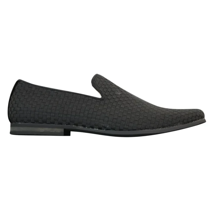 Mens Textured Slip On Black Blue Check Shoes Smart Casual Formal Italian Design - Image 1