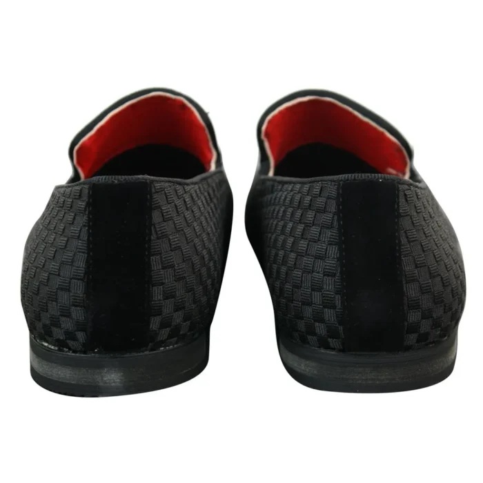 Mens Textured Slip On Black Blue Check Shoes Smart Casual Formal Italian Design - Image 4