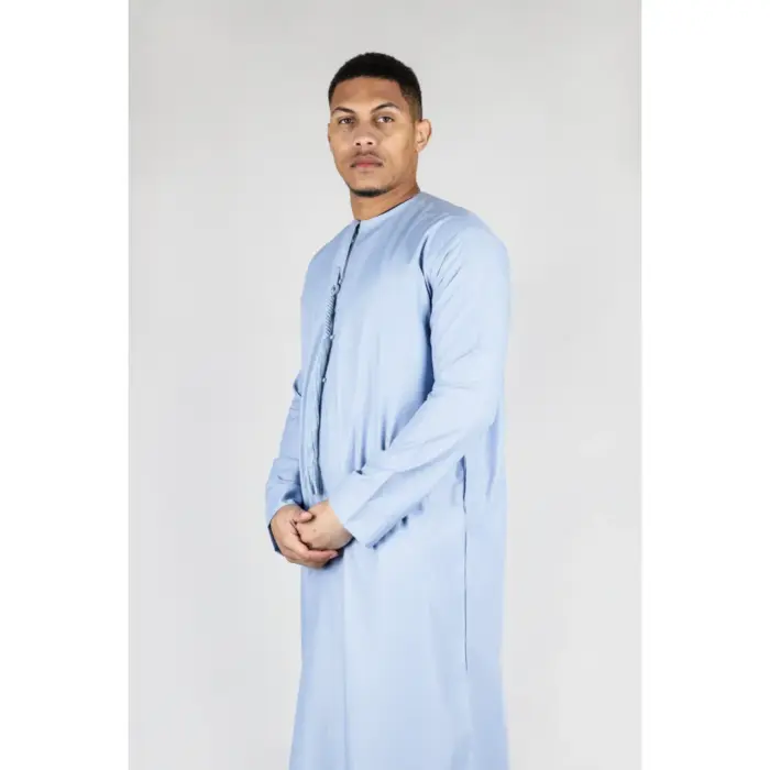 Men's Thobe Emirati Omani Jubba Islamic Clothing Muslim Kaftan Eid Robe Arab String Tassel - Image 18
