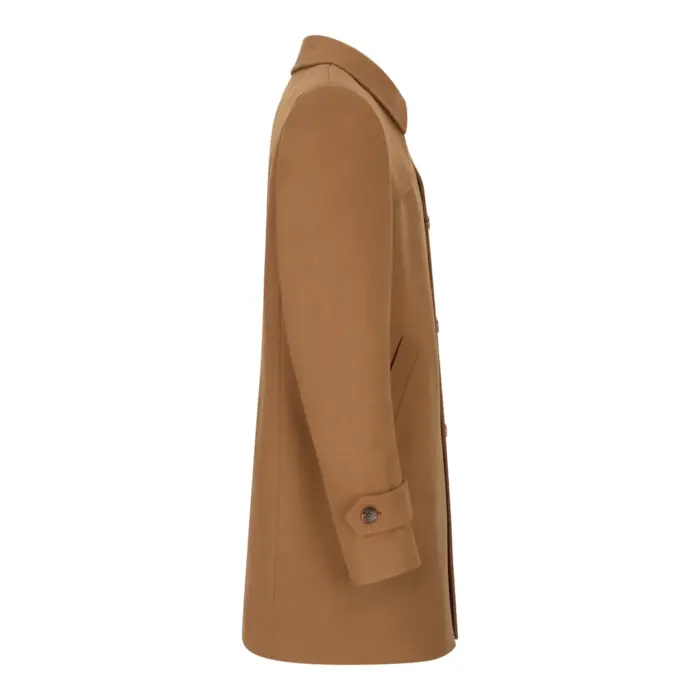 Mens Wool 3/4 Camel Tan Overcoat Classic Button Down Collar Premium Shoulder Patch - Image 5