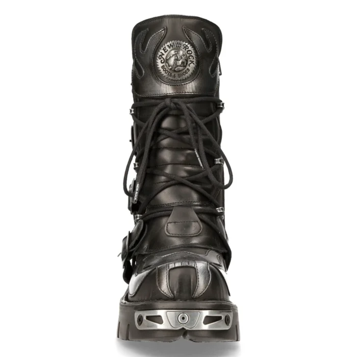 New Rock 107-S2 Black/Silver Gothic Leather Flame Boots - Image 9