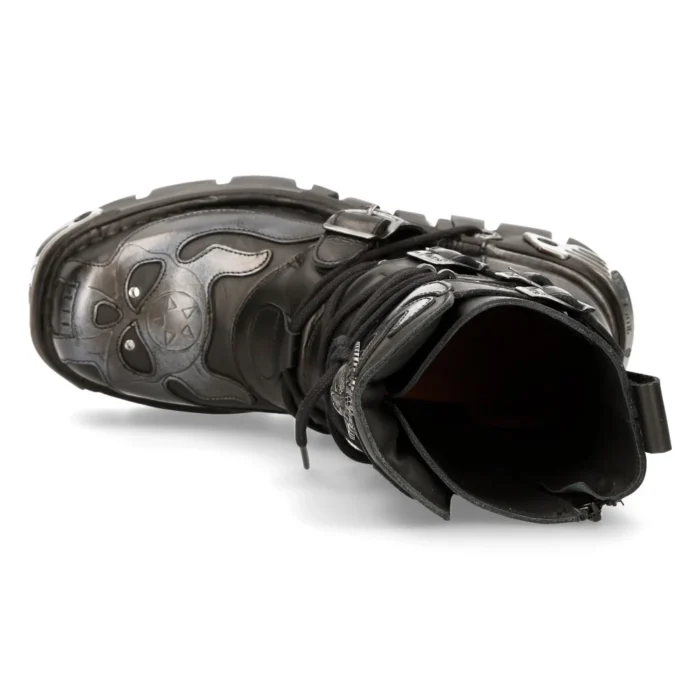 New Rock 107-S2 Black/Silver Gothic Leather Flame Boots - Image 5