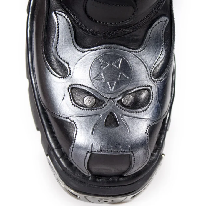 New Rock 107-S2 Black/Silver Gothic Leather Flame Boots - Image 4