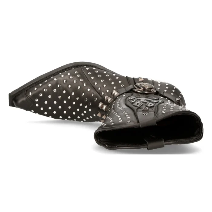 New Rock M-7928-s1 Western Cowboy Boots Black Leather Heavy Biker Silver Studs - Image 4