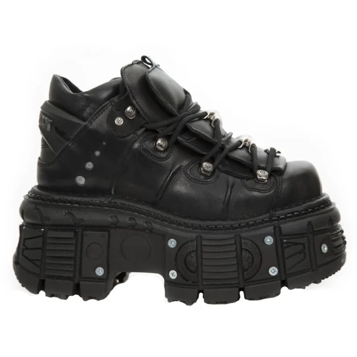 New Rock M-TANK106-C2 Unisex Black 100% Leather Goth Platform Space Shoes - Image 1