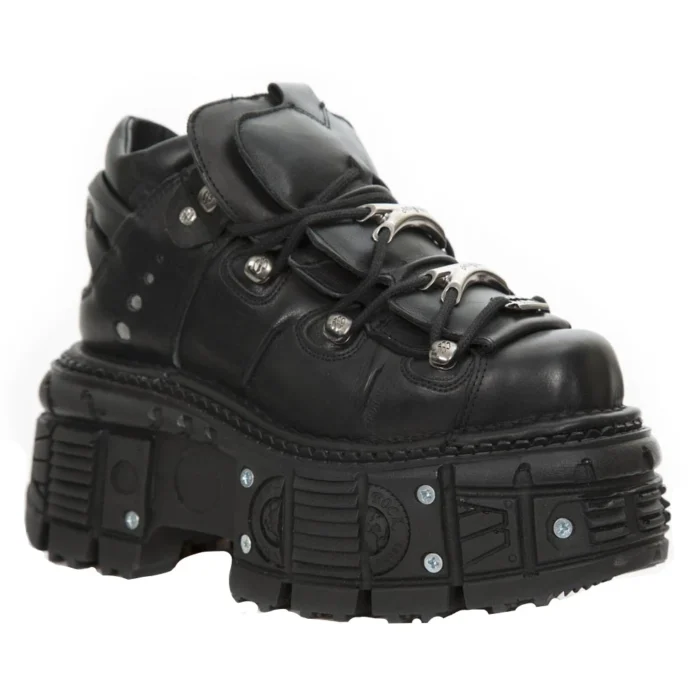 New Rock M-TANK106-C2 Unisex Black 100% Leather Goth Platform Space Shoes - Image 2