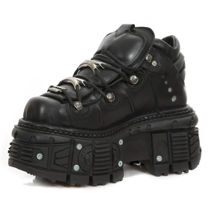 New Rock M-TANK106-C2 Unisex Black 100% Leather Goth Platform Space Shoes - Image 7