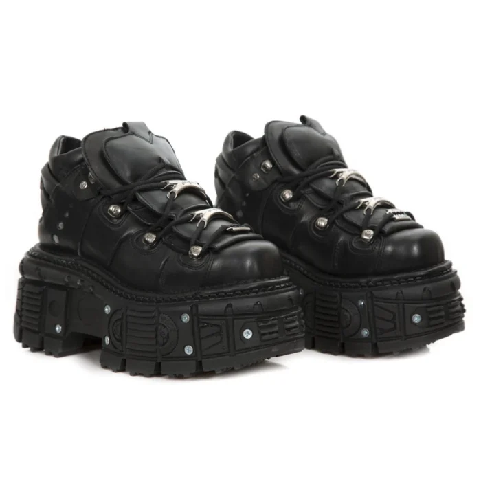 New Rock M-TANK106-C2 Unisex Black 100% Leather Goth Platform Space Shoes - Image 3
