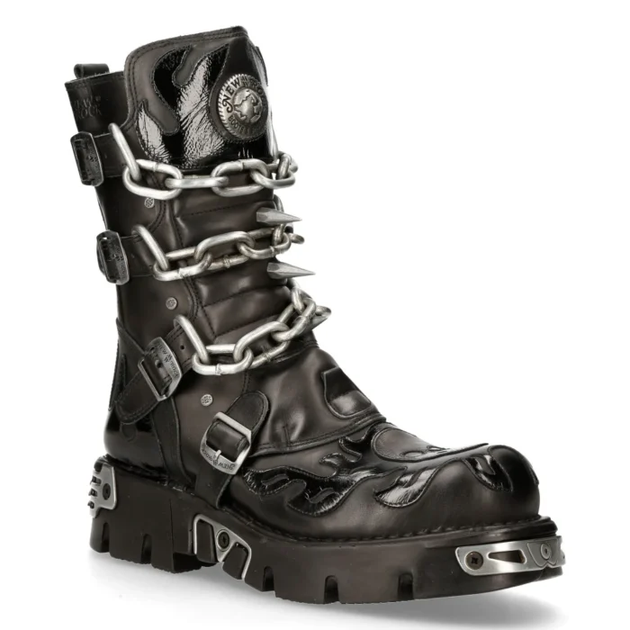 New Rock Mens Black Leather Skull Flame Reactor Boots M.727-S1 - Image 2