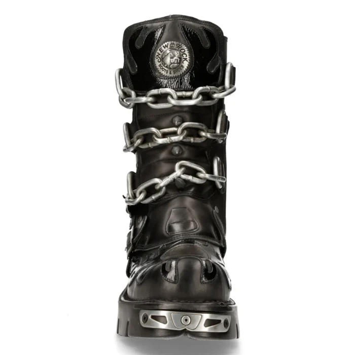 New Rock Mens Black Leather Skull Flame Reactor Boots M.727-S1 - Image 8