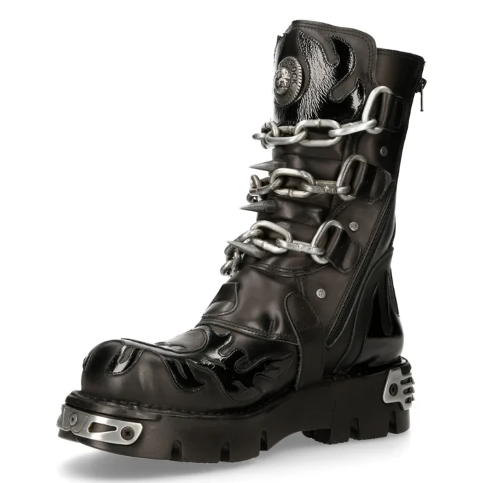 New Rock Mens Black Leather Skull Flame Reactor Boots M.727-S1 - Image 7