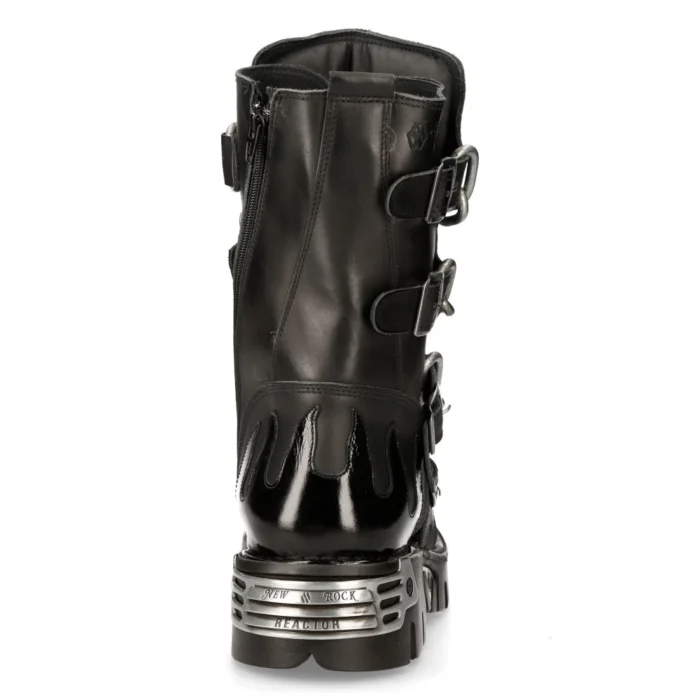New Rock Mens Black Leather Skull Flame Reactor Boots M.727-S1 - Image 6