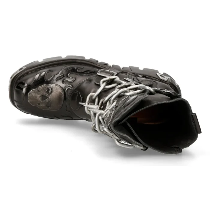 New Rock Mens Black Leather Skull Flame Reactor Boots M.727-S1 - Image 4