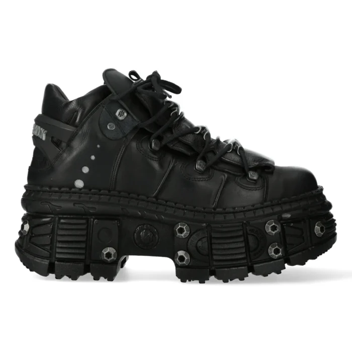 New Rock Boots WALL106-S25 Unisex Metallic Black Leather Platform Gothic Boots - Image 1