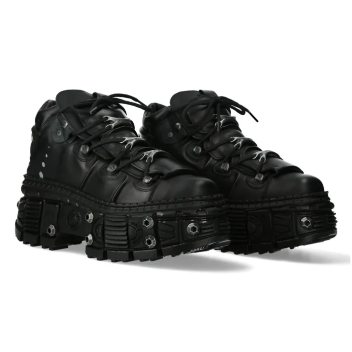 New Rock Boots WALL106-S25 Unisex Metallic Black Leather Platform Gothic Boots - Image 2