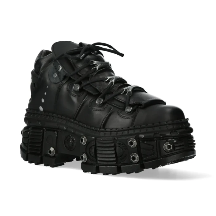 New Rock Boots WALL106-S25 Unisex Metallic Black Leather Platform Gothic Boots - Image 8