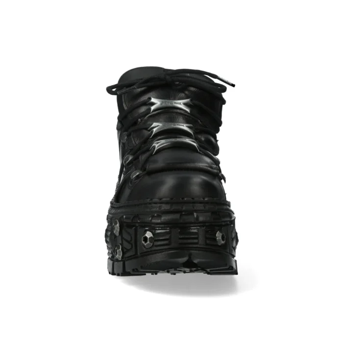 New Rock Boots WALL106-S25 Unisex Metallic Black Leather Platform Gothic Boots - Image 7