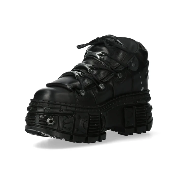New Rock Boots WALL106-S25 Unisex Metallic Black Leather Platform Gothic Boots - Image 6