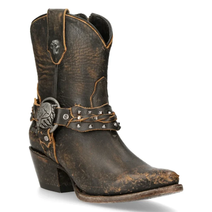 New Rock WSTM005-S2 Brown Leather Cowboy Western Pointed Boots Vintage - Image 2