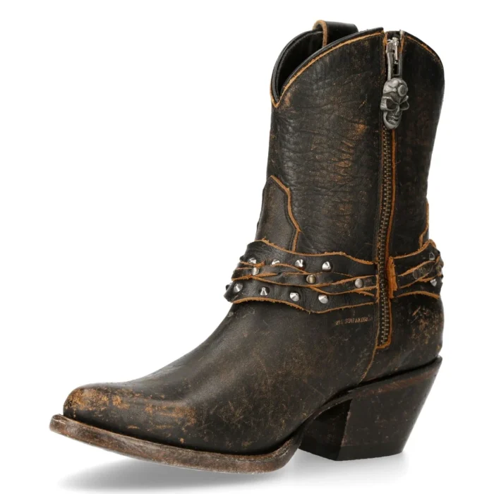 New Rock WSTM005-S2 Brown Leather Cowboy Western Pointed Boots Vintage - Image 7
