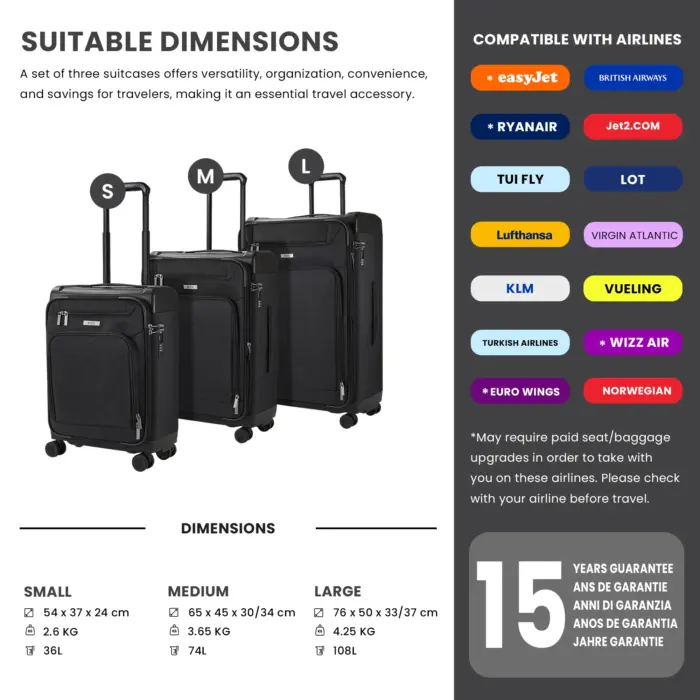 Luggage Suitcase Travel Bag Carry On Hand Cabin Check in Lightweight Expandable 4 Spinner Wheels Trolley Set | Parker - Image 10