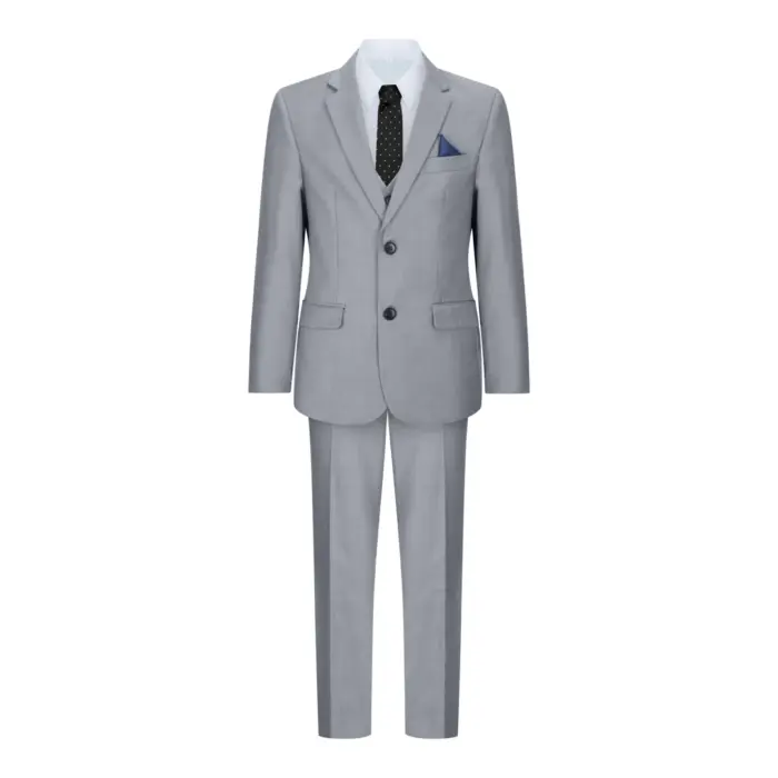 Boys 3 Piece Light Grey Suit Classic Wedding Party Vintage Christening - Image 2