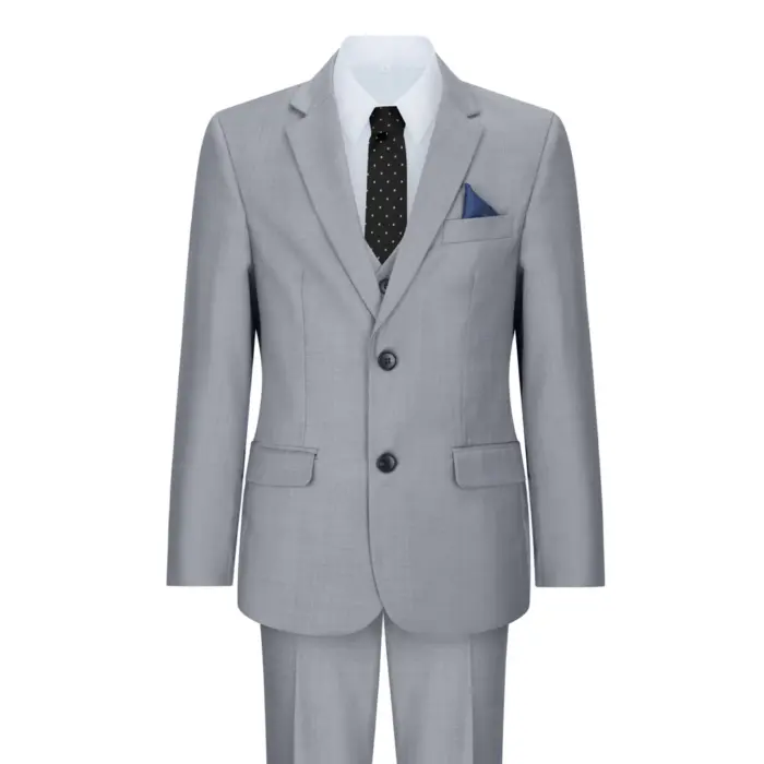 Boys 3 Piece Light Grey Suit Classic Wedding Party Vintage Christening - Image 1